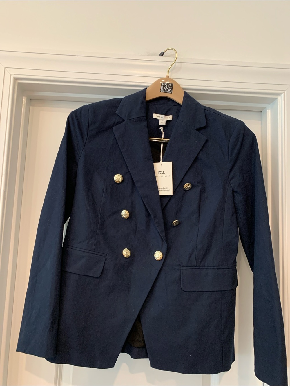 Free Assembly Classic Double-Breasted Navy Blazer with Gold Buttons cotton S NWT